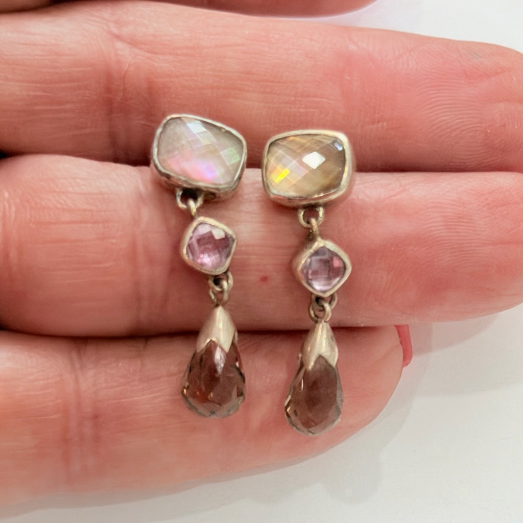 Lori Bonn Sterling Silver Pink And Champagne Drop Earrings 85$